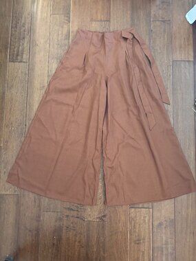 Caramel-colored flare pants